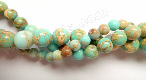 Light Amazonite Impression Jasper A  -  Smooth Round Beads  16"