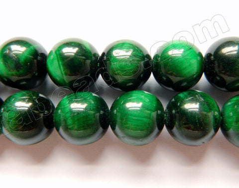 Green Tiger Eye AAA  - Smooth Round Beads 16"