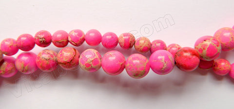 Hot Pink Impression Jasper A  -  Smooth Round Beads 16"