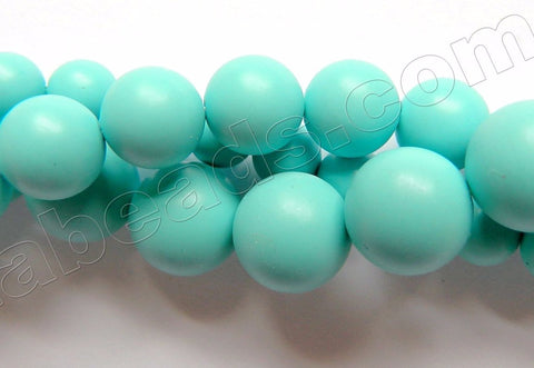 Matte Turquoise Blue Shell Pearl  -  Smooth Round Beads 16"
