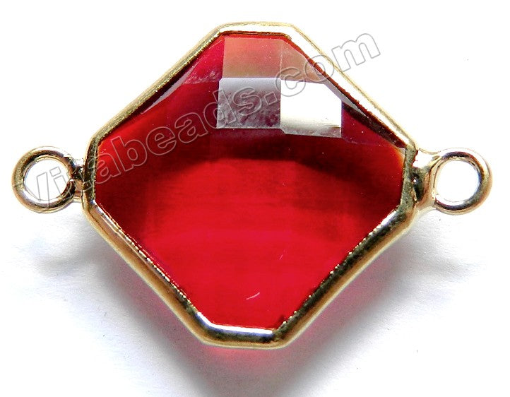 Dark Red Crystal  -  Gold Trim Faceted Diamond Connector