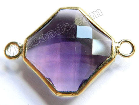 Amethyst Crystal  -  Gold Trim Faceted Diamond Connector