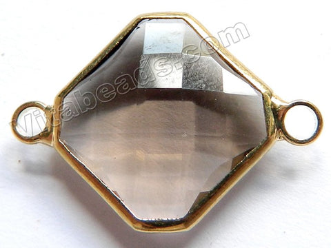 Smoky Crystal  -  Gold Trim Faceted Diamond Connector