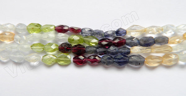 Multi Gems 5 Color  -  6-8mm Faceted Oval  14"