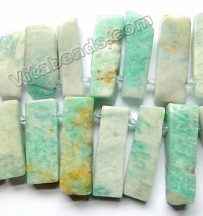 Light Russian Amazonite  -  Graduated Flat Long Slabs Top Drill w/ Spacer 16"