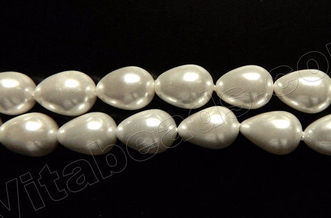 White Shell Pearl  -  Smooth Drop Horizontally Drilled 15"