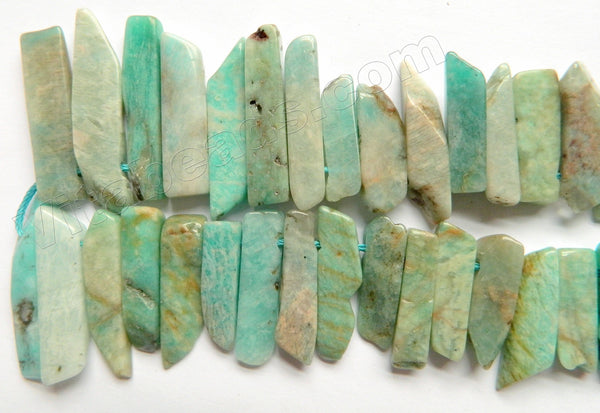 Mixed Russian Amazonite  -  8x25-45mm Graduated Flat Long Slabs Top Drill w/ Spacer 16"