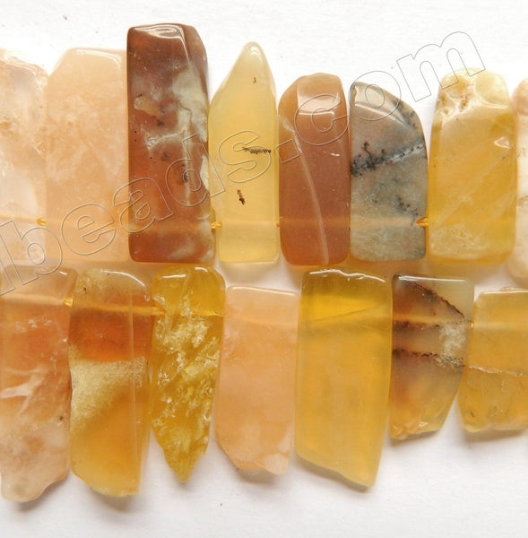 Yellow Opal  -  Graduated Top-drilled Long Rectangle Slabs  16"      8 x 20 mm to 10 x 35 mm