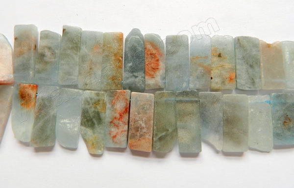 Aquamarine w/ Red Natural  -  Graduated Top-drilled Long Rectangle Slabs  16"