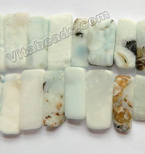 Blue Opal w/ Black Natural  -  Graduated Top-drilled Long Rectangle Slabs  16"      8 x 16 - 10 x 30 mm