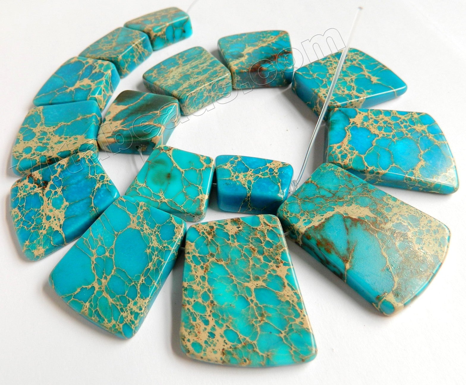 Deep Aqua Impression Jasper  -  Graduated Smooth Flat Ladder Necklace 14"