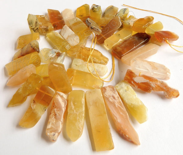 Yellow Opal  -  Graduated Top-drilled Long Rectangle Slabs  16"      8 x 20 mm to 10 x 35 mm