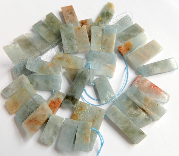 Aquamarine w/ Red Natural  -  Graduated Top-drilled Long Rectangle Slabs  16"