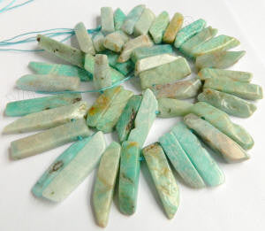 Mixed Russian Amazonite  -  8x25-45mm Graduated Flat Long Slabs Top Drill w/ Spacer 16"