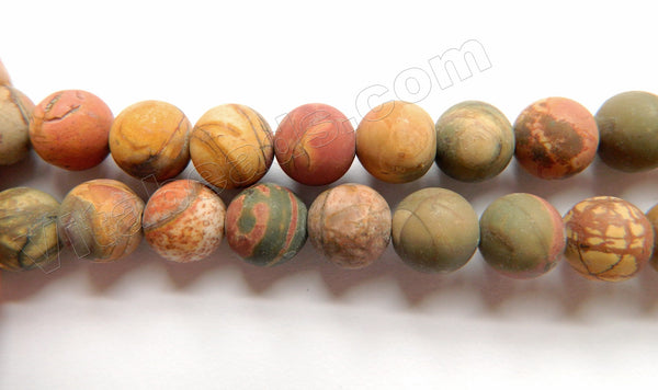 Frosted Fire Impression Jasper  -  Smooth Round Beads  16"