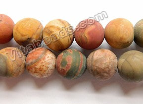 Frosted Fire Impression Jasper  -  Smooth Round Beads  16"