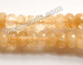 Yellow Rutilated Crystal Quartz  -  Faceted Rondel   15"     8 mm