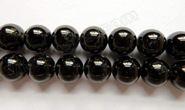 Black Tourmaline A  -  Big Smooth Round Beads  16"