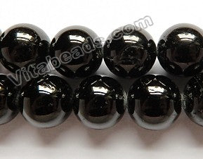Black Tourmaline A  -  Big Smooth Round Beads  16"