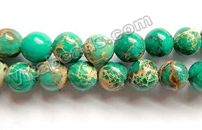 Emerald Impression Jasper A  -  Smooth Round Beads  16"