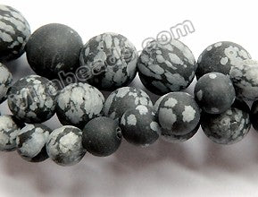 Frosted Snowflakes Jasper  -  Smooth Round Beads  16"