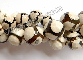 DZi Agate Cream w/ Black Web Line  -  Faceted Round  15"