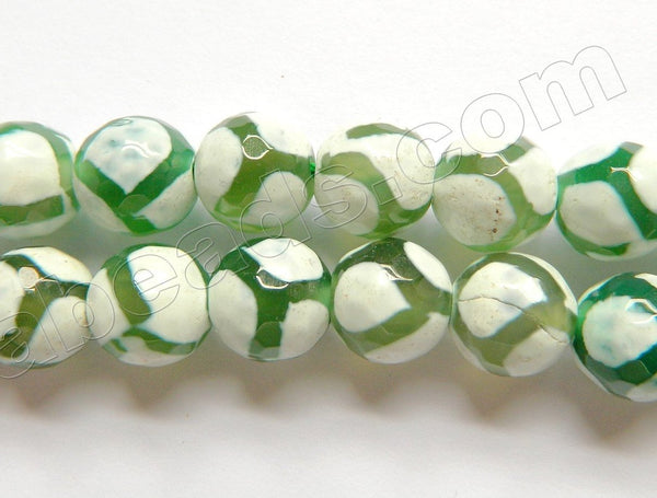 DZi Agate White w/ Olive Web Line  -  Faceted Round  14"