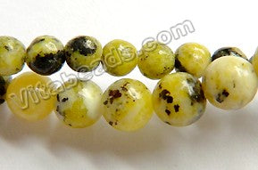 Lemon Chrysophase w Black  -  Smooth Round Beads  15.5"