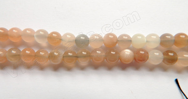 Light Grey Pink White Moonstone Mixed A  -  Smooth Round Beads  16"     6mm