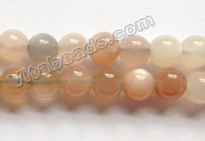 Light Grey Pink White Moonstone Mixed A  -  Smooth Round Beads  16"     6mm