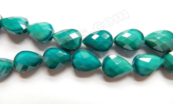 Dark Emerald Quartz  -  Faceted Flat Drop 12.5"