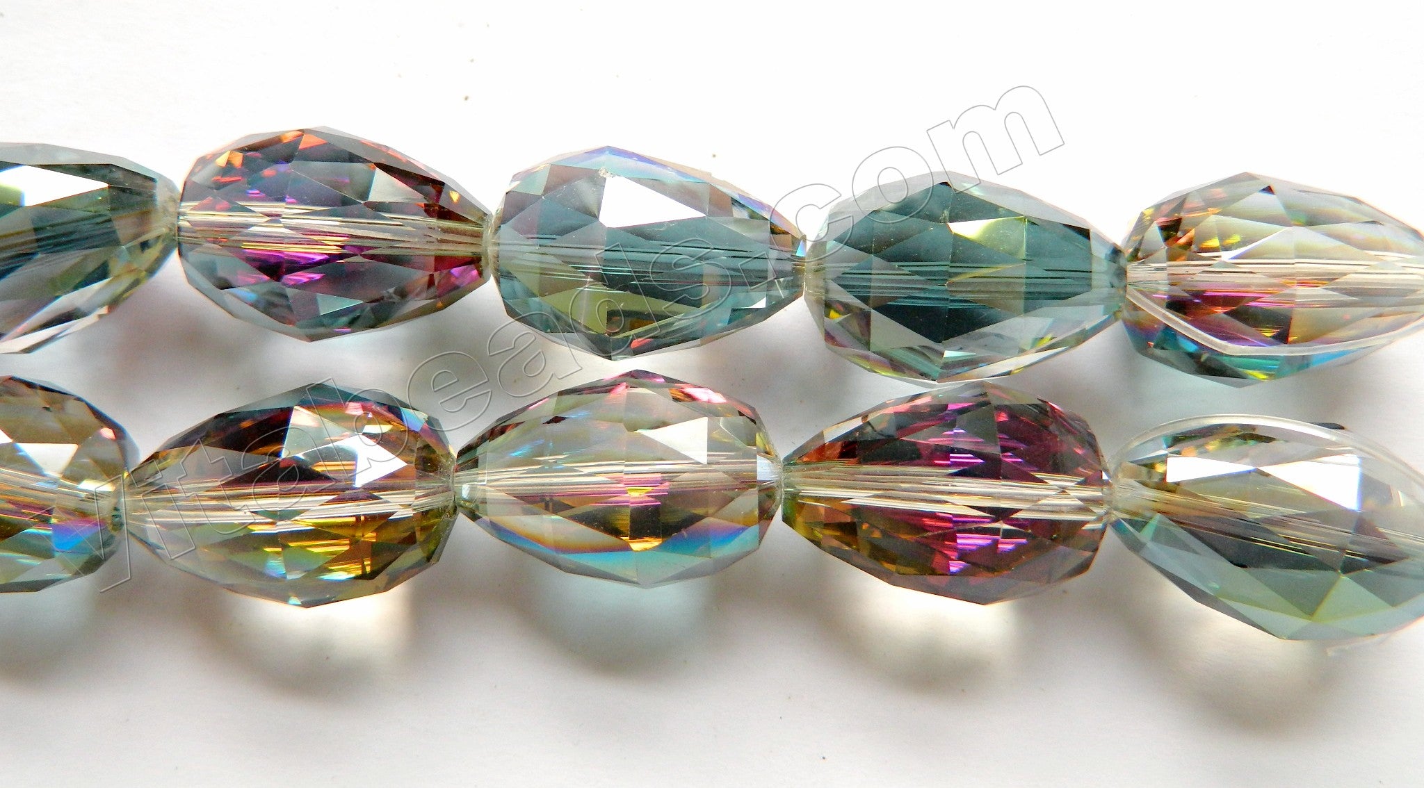 Mystic rainbow Fluorite Crystal Quartz  -  Drilled Through Faceted Drop 8"