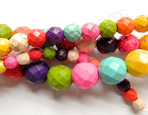 Mixed Cracked Turquoise  -  Faceted Round Beads   15"