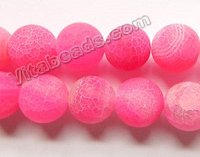 Frosted Fuchsia Fire Agate  -  Big Smooth Round Beads  15"