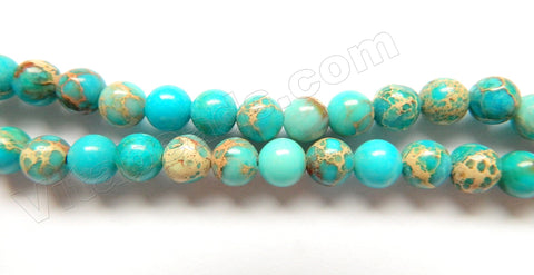 Bright Aqua Impression Jasper A  -  Smooth Round Beads  16"