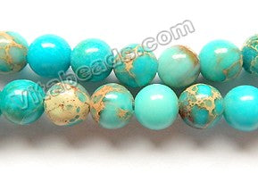 Bright Aqua Impression Jasper A  -  Smooth Round Beads  16"