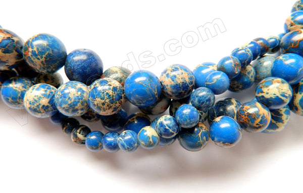 Sapphire Impression Jasper A  -  Smooth Round Beads  15"