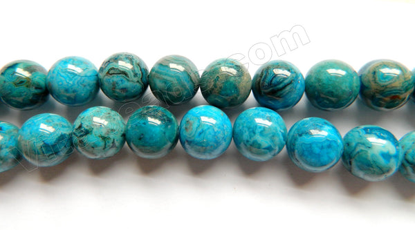 Blue Brazilian Agate Dark  -   Smooth Round Beads  16"