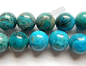 Blue Brazilian Agate Dark  -   Smooth Round Beads  16"