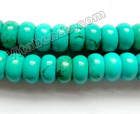 Deep Blue Green Chinese Turquoise A (Natural)  -  Smooth Rondels  16"   8 x 5 mm