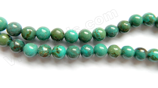 Natural Dark Chinese Turquoise w/ Brown  -  Smooth Round  16"    8 mm