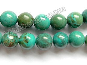 Natural Dark Chinese Turquoise w/ Brown  -  Smooth Round  16"    8 mm