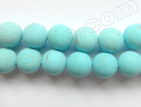 Frosted Natural Light Blue Turquoise  -  Smooth Round Beads  16"