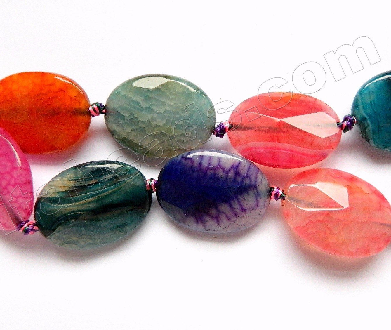 Mixed Bright Fire Agate A  -  Faceted Ovals  16"