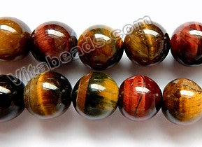 Mixed Yellow Red Blue Tiger Eye  -  Smooth Round  16"
