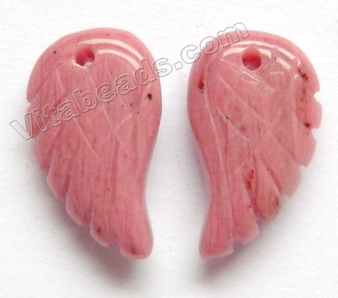 Pink Rhodonite A  -  Small Carved Wing Pendant, Earring Beads