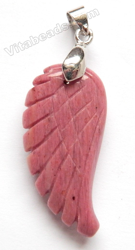 Pink Rhodonite A  -  Big Carved Wing Pendant w/ Bail