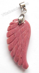 Pink Rhodonite A  -  Big Carved Wing Pendant w/ Bail