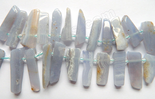 Blue Chalcedony Qtz Natural  -  Graduated Top-drilled Long Slabs  16"   8 x 20 - 45 mm