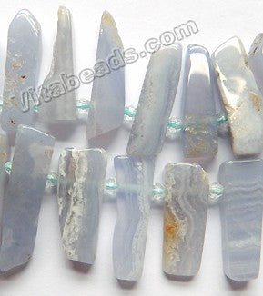 Blue Chalcedony Qtz Natural  -  Graduated Top-drilled Long Slabs  16"   8 x 20 - 45 mm